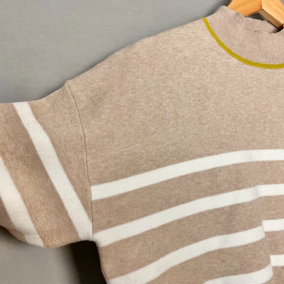 Tahari Sweater Striped XL Women Autumn Fall Pullover Mock Neck Tan White Green - Picture 7 of 11